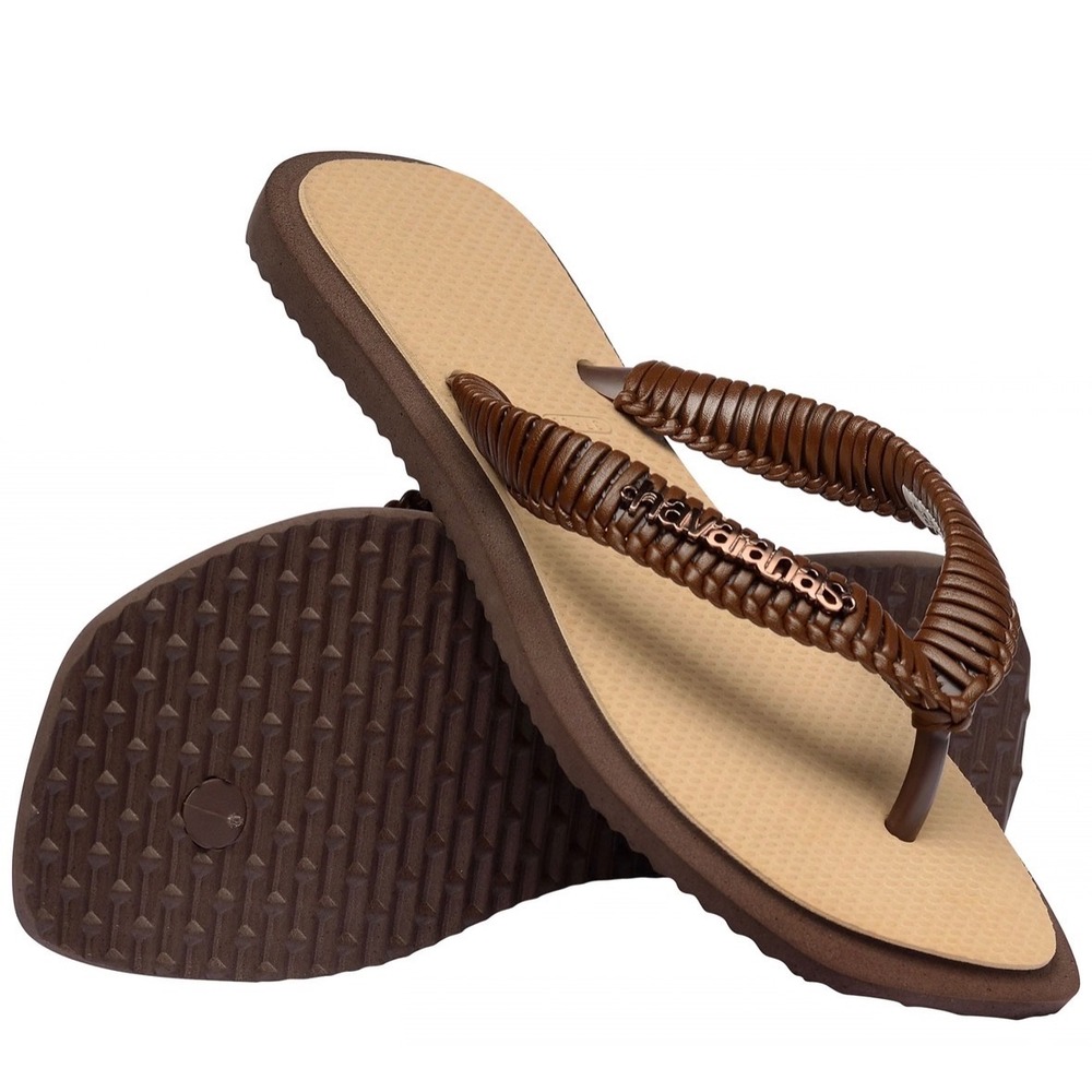 Havaianas Flip Flop Sandals 9/10 Brown Golden NWT Wrapped Strap 4150267